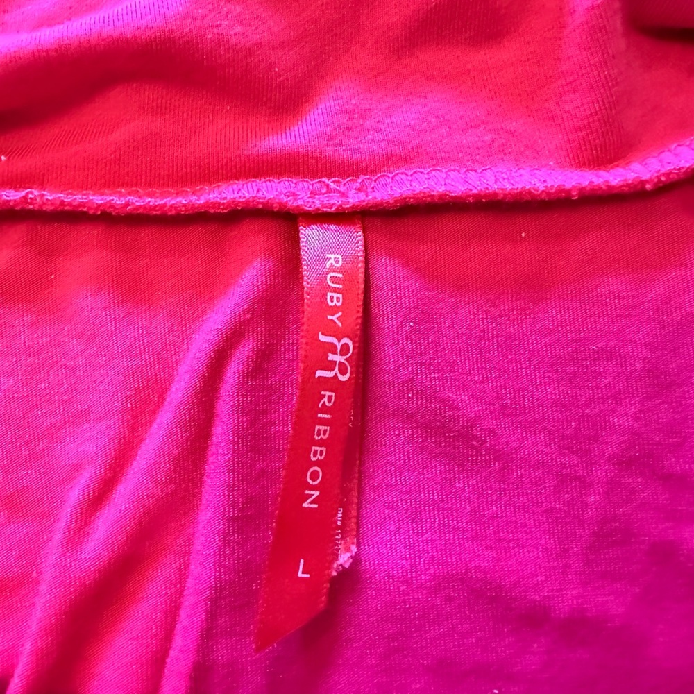 Ruby Ribbon Red/Pink Ruched Square-Neck 3/4 Sleeve Top Size L - Picture 8 of 16